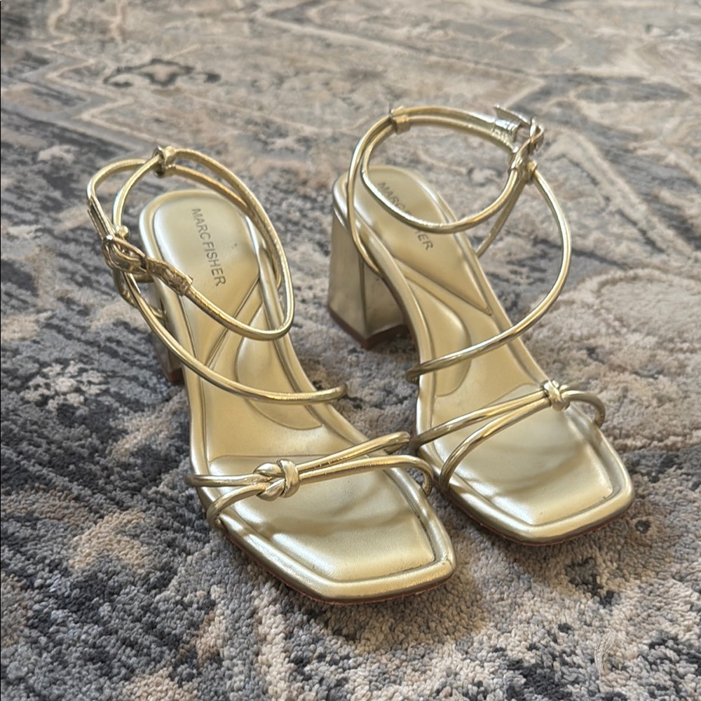 Marc Fisher Metallic Gold Strappy Heels